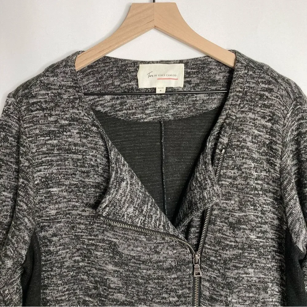 Two by Vince Camuto Moto Sweater Medium Gray Black